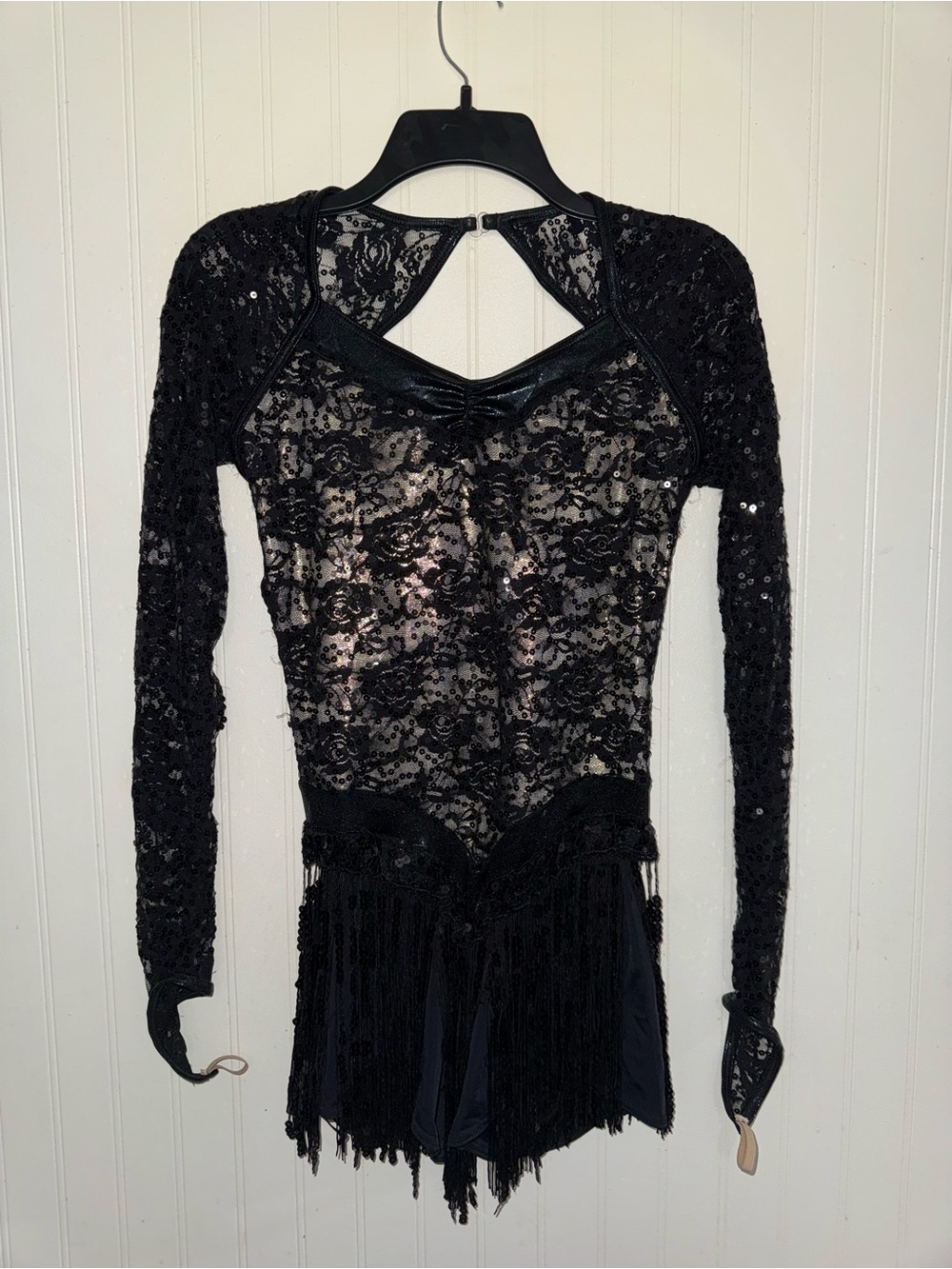 Weissman Black Lace Sequin Fringe Performance Outfit